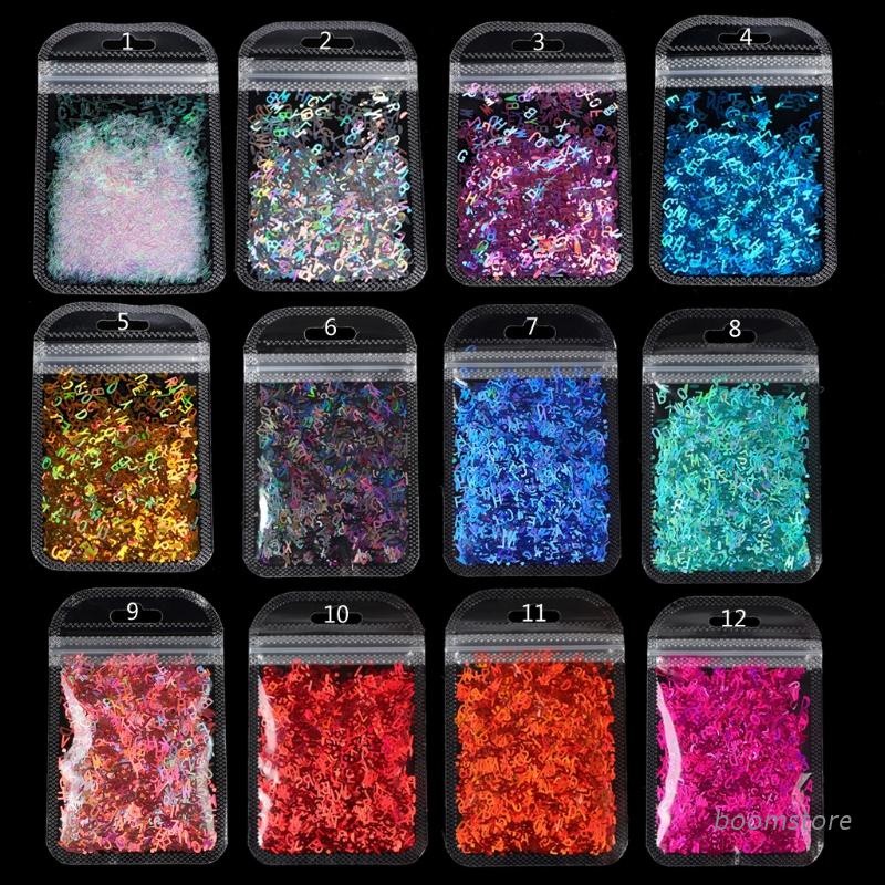 Bột kim sa hình chữ cái tiếng Anh lấp lánh làm đồ trang sức nhựa resin epoxy UV trang trí móng tay nghệ thuật thủ công