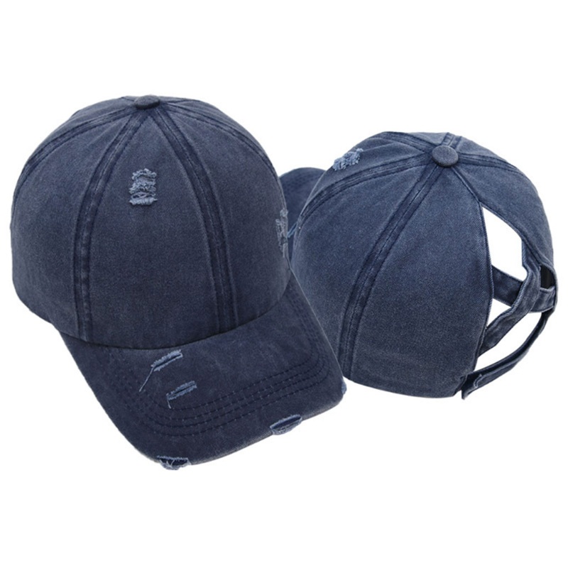 Mũ Bóng Chày Cotton Rách Chéo Đuôi Ngựa Cổ Điển Cao Cấp Có Thể Điều Chỉnh Cho Nữ Whi