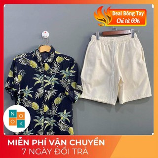 Áo sơ mi đi biển họa tiết hoa lá dành cho cả nam và nữ - Mẫu 003 Dứa