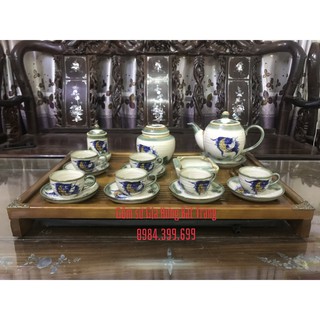 Bộ ấm chén gốm bát tràng vẽ cá