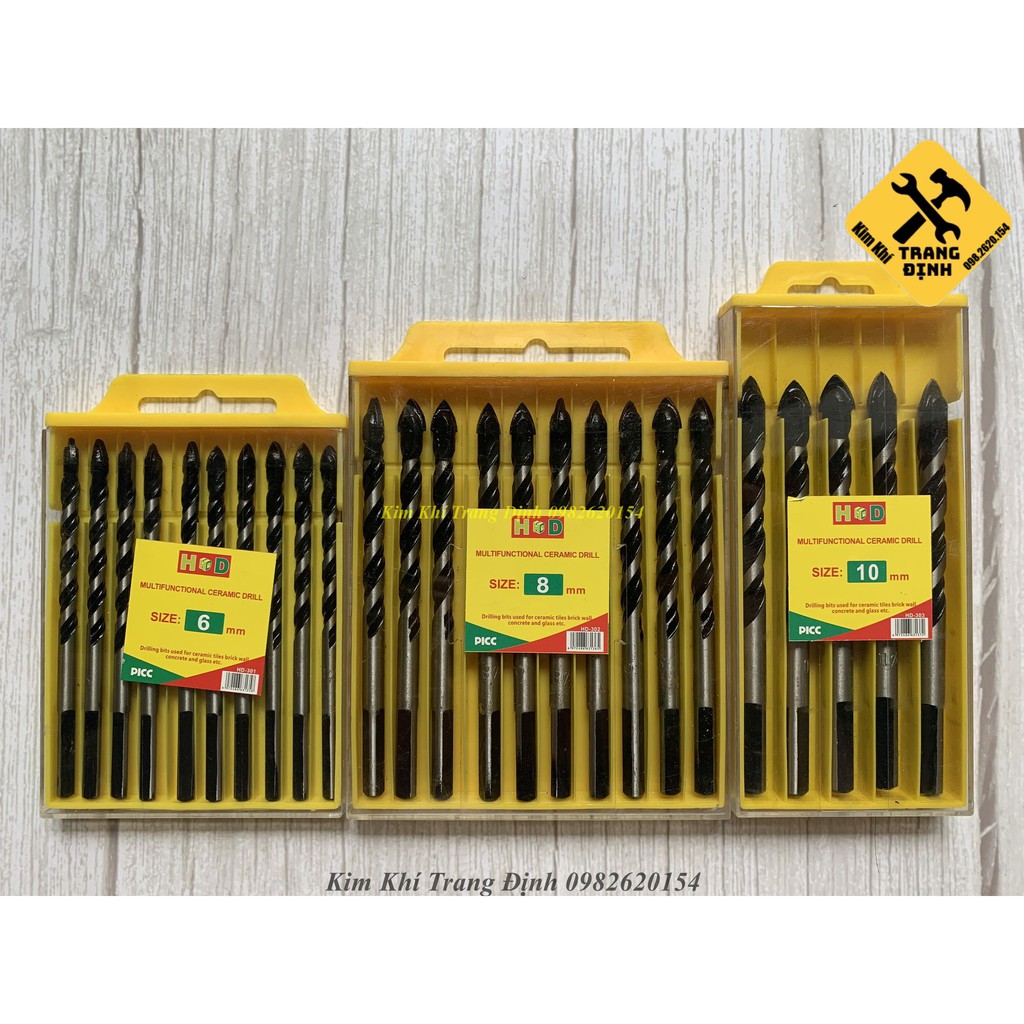 Bộ 3 mũi khoan đa năng 6 - 8 - 10mm khoan gạch, kính, gốm, sứ,...