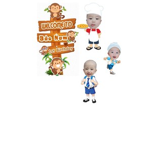 Set trang trí tiệc sinh nhật bé, Chibi và bóng (mẫu tuỳ chọn thiết kế theo yêu cầu)