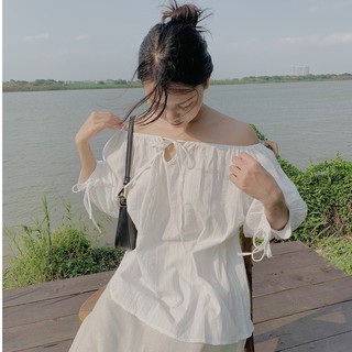 Áo cổ chun ngực nơ - trắng tka248 1994closet