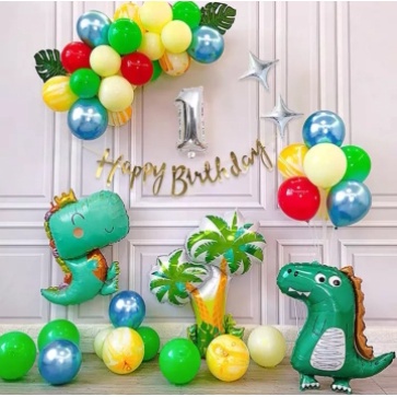 Set bóng trang trí sinh nhật, trang trí thôi nôi cho bé trai chủ đề khủng long dể thương