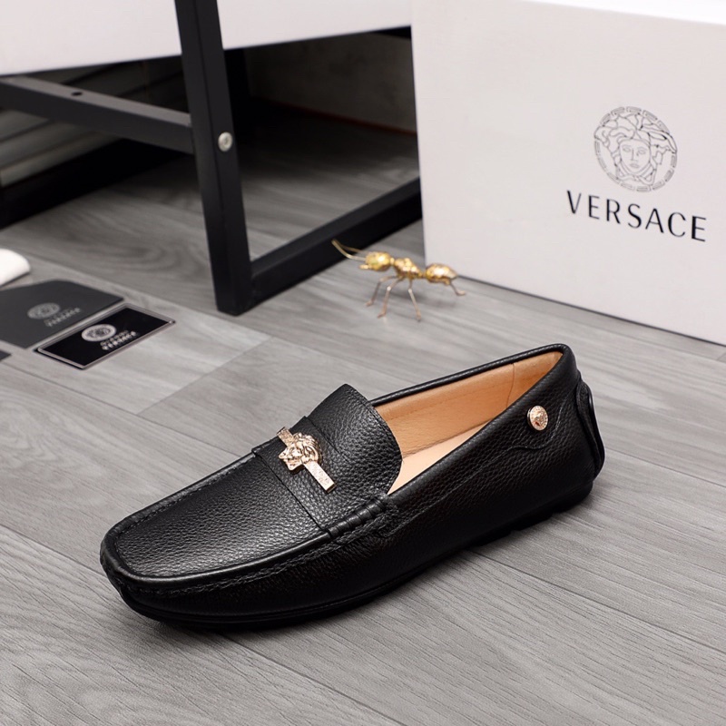 Giày lười nam mũi tròn thương hiệu Versace da thật cao cấp có 3 màu