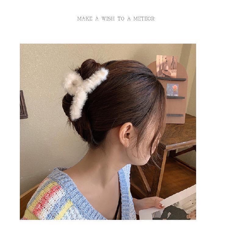 Kẹp tóc phủ lông nhung cỡ lớn phong cách Hàn Quốc thời trang thu đông xinh xắn cho nữ- Chizi Shop