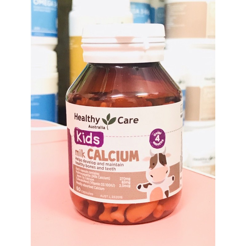 Viên uống canxi sữa Healthy Care Milk Calcium, Úc (60 viên) trị biếng ăn, còi xương chậm mọc răng cho bé từ 4 tháng tuổi