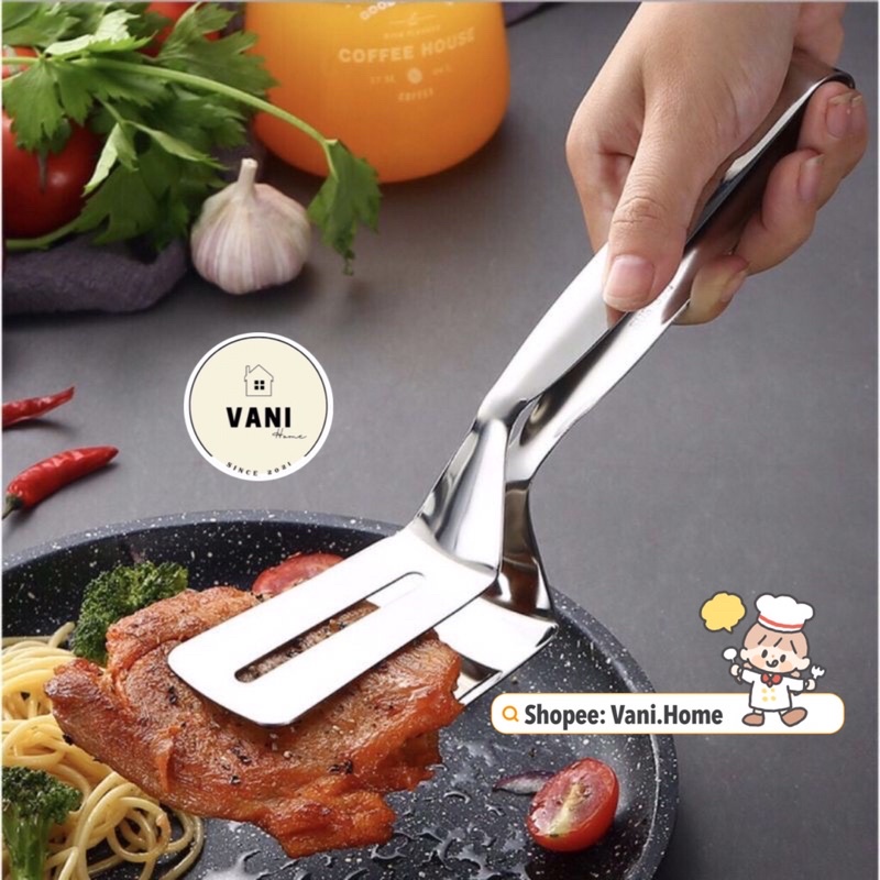 Dụng cụ kẹp và lật thịt, cá chiên - Kẹp inox đa năng gắp đồ chiên rán, thịt nướng BBQ bít tết, gắp bánh cao cấp chống gỉ