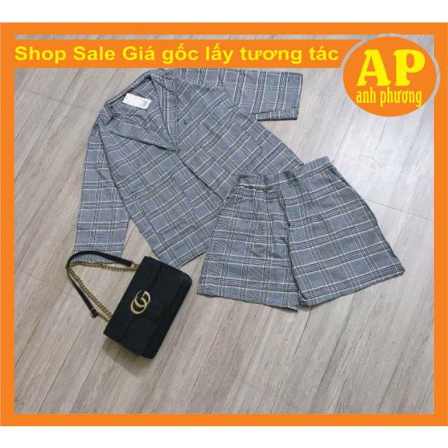 Sét vest kẻ quần đùi có ảnh thật spChất thô mềmfreesize 45-50kgvest kẻ có túi + cúcquần kẻ cạp chun thoải mái