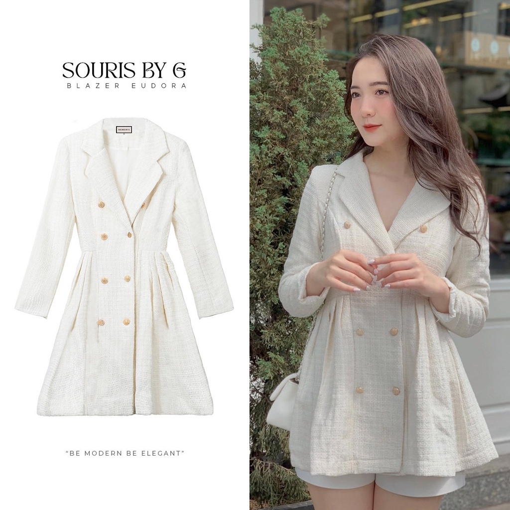 Áo blazer nữ xếp ly dáng xoè Eudora dài tay Souris By G
