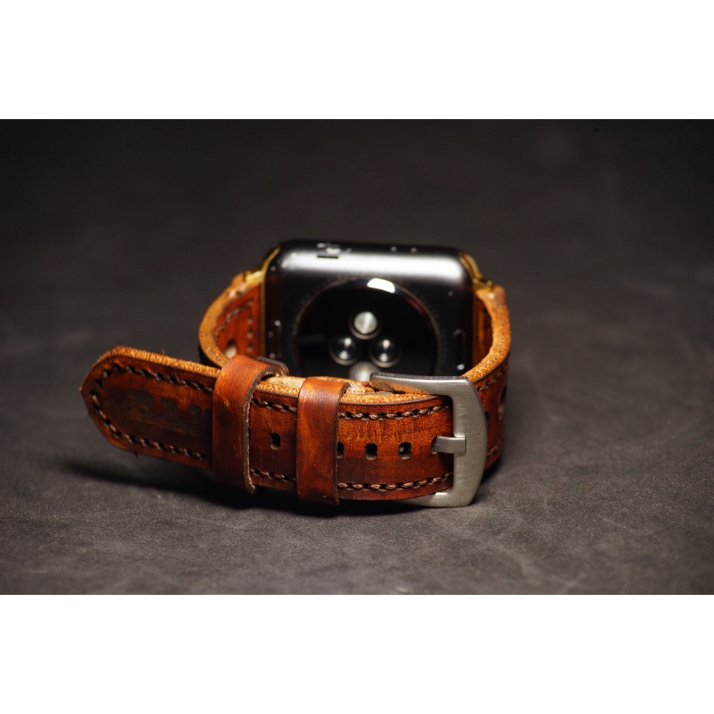 Dây đồng hồ Apple Watch , Iwatch , Iphone Watch Da Bò Italia Vegtan Màu Nâu Sáng RAM Leather D33  Bền Đẹp