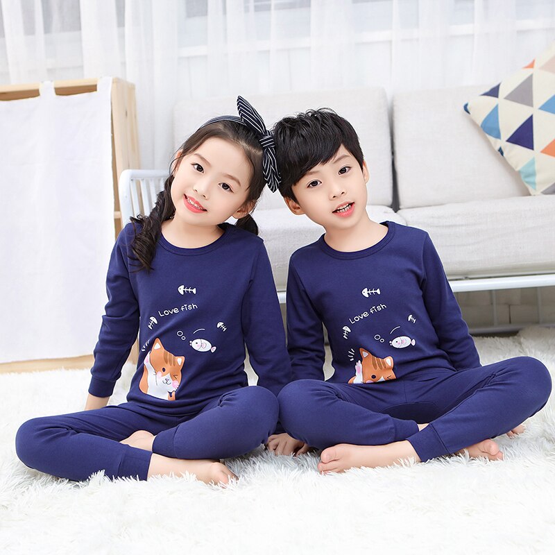 Bộ đồ ngủ pijama tay dài chất liệu vải cotton cho bé từ 2-12 tuổi