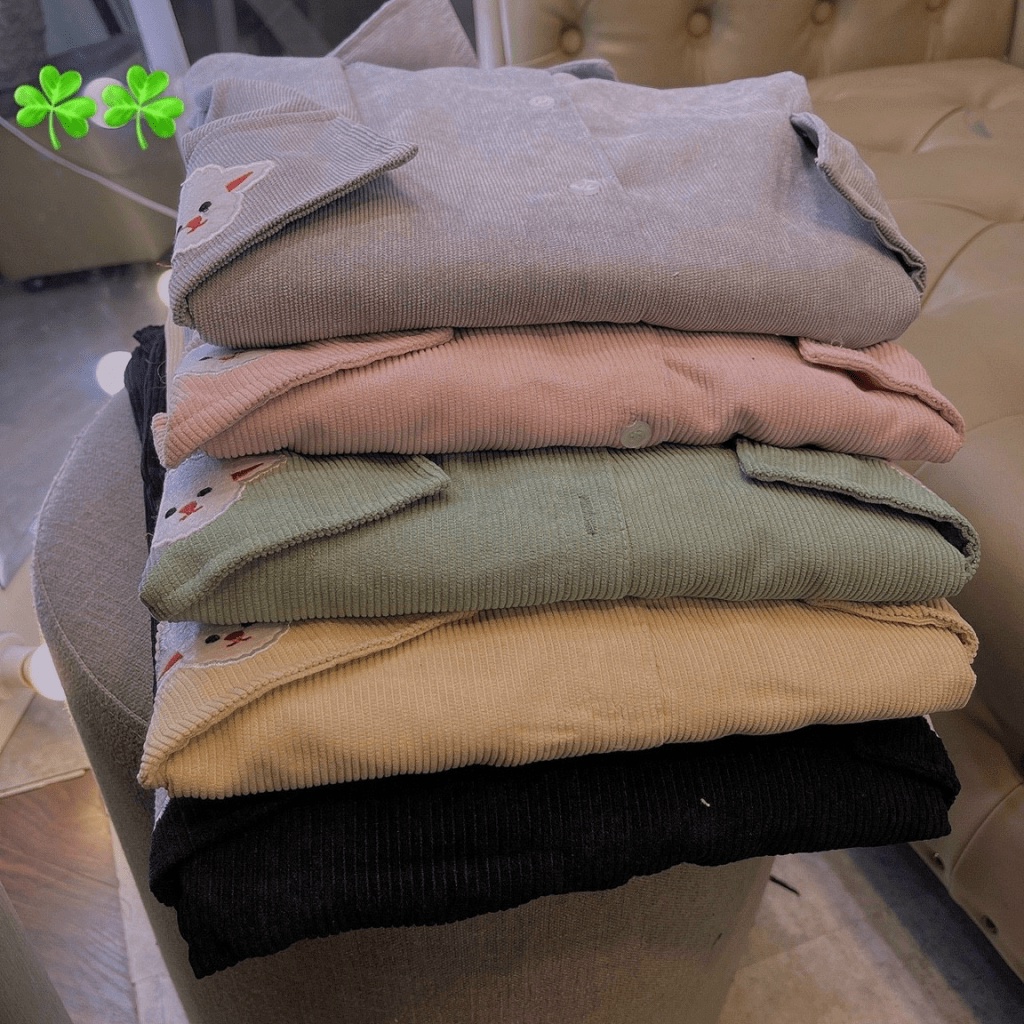 Áo Khoác Sơ Mi, Chất Liệu Nhung Cao Cấp  2 Túi Giả Thêu Bé Gấu Xinh Xinh  TP024 [NewUnisex]