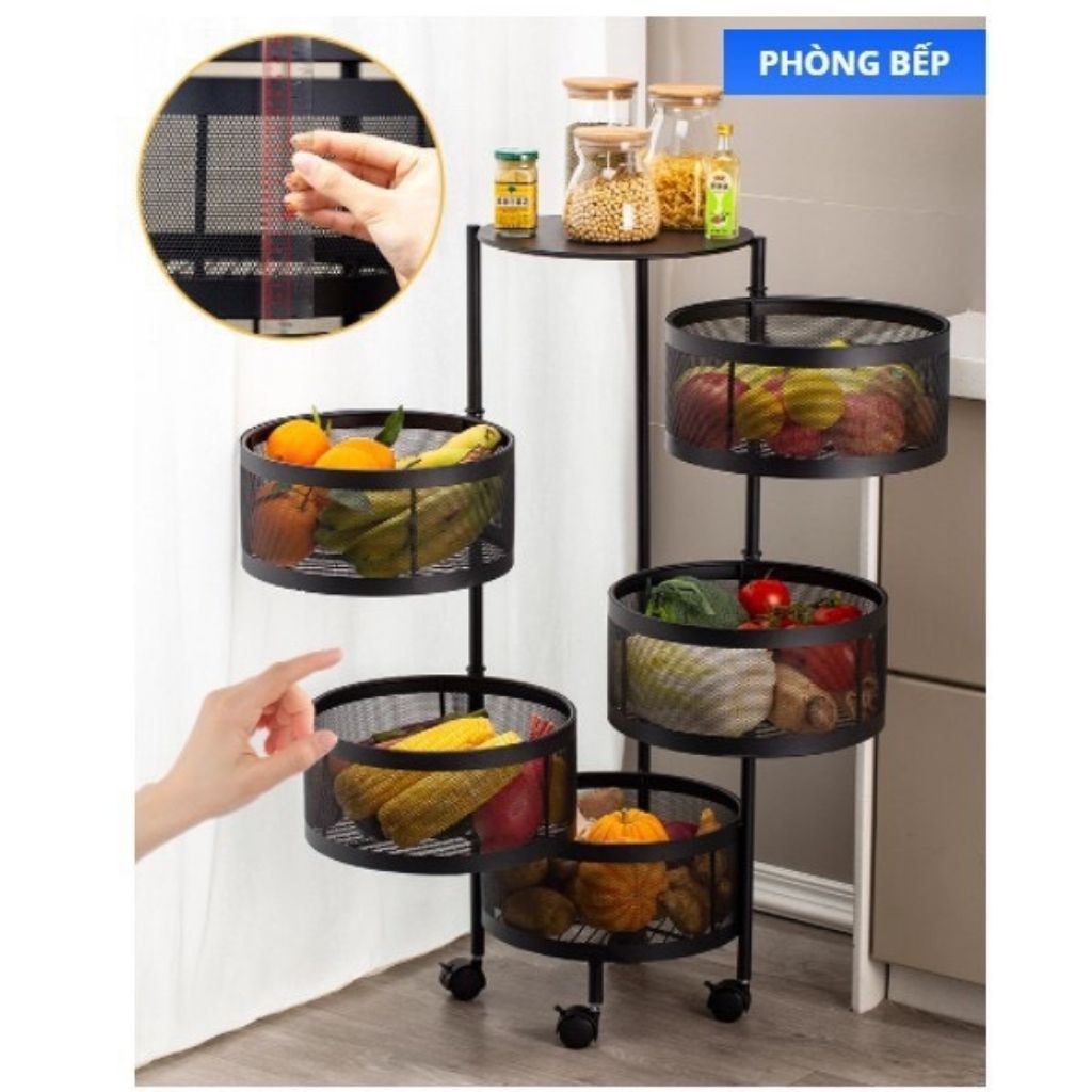 Kệ Xoay Đa Năng, Kệ Tròn Xoay Đựng Đồ Thông Minh 5 Tầng Tiện Dụng, Có Bánh Xe Di Chuyển