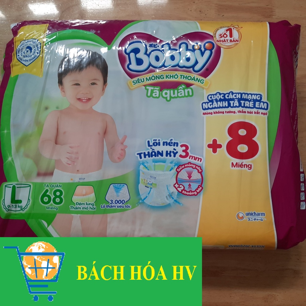 Tả (Bỉm) Bobby Quần M76, L68, XL62, XXL56 (Tặng 8 miếng) - BACH HOA HV