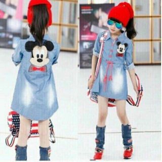 Đầm jeans sơ mi thêu mickey, mua đầm đẹp ở đâu hcm