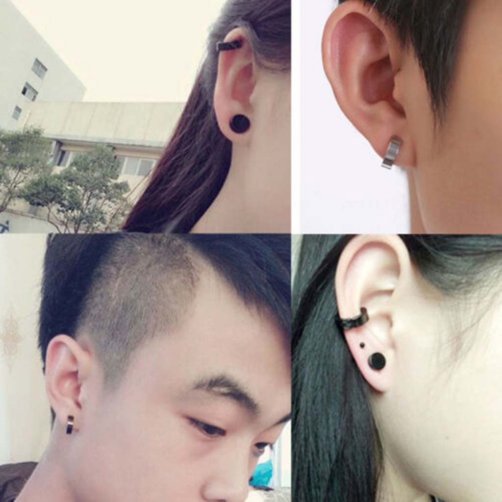 1 khuyên kẹp vành tai mặt tròn bằng thép titan không cần bấm lỗ cho nam