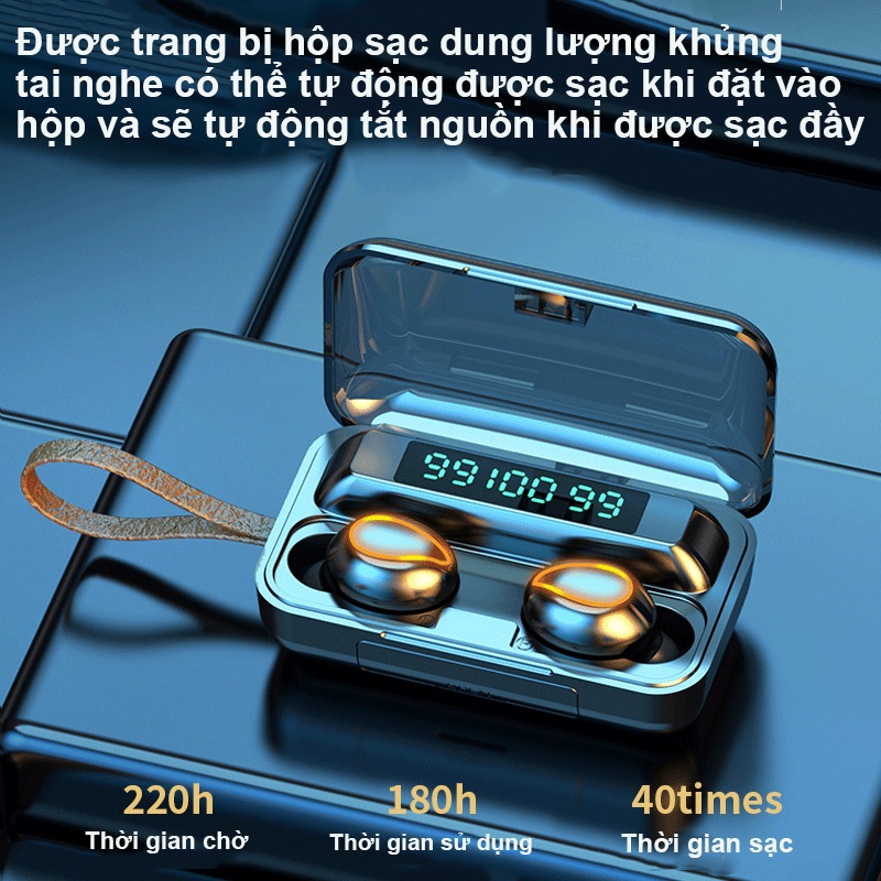 Tai Nghe Bluetooth Không Dây F9 12 Mắt Sói-Tai Nghe Thể Thao Chống Nước,Tích Hợp Micro,Kén Sạc Dung Lượng 2000 mAh