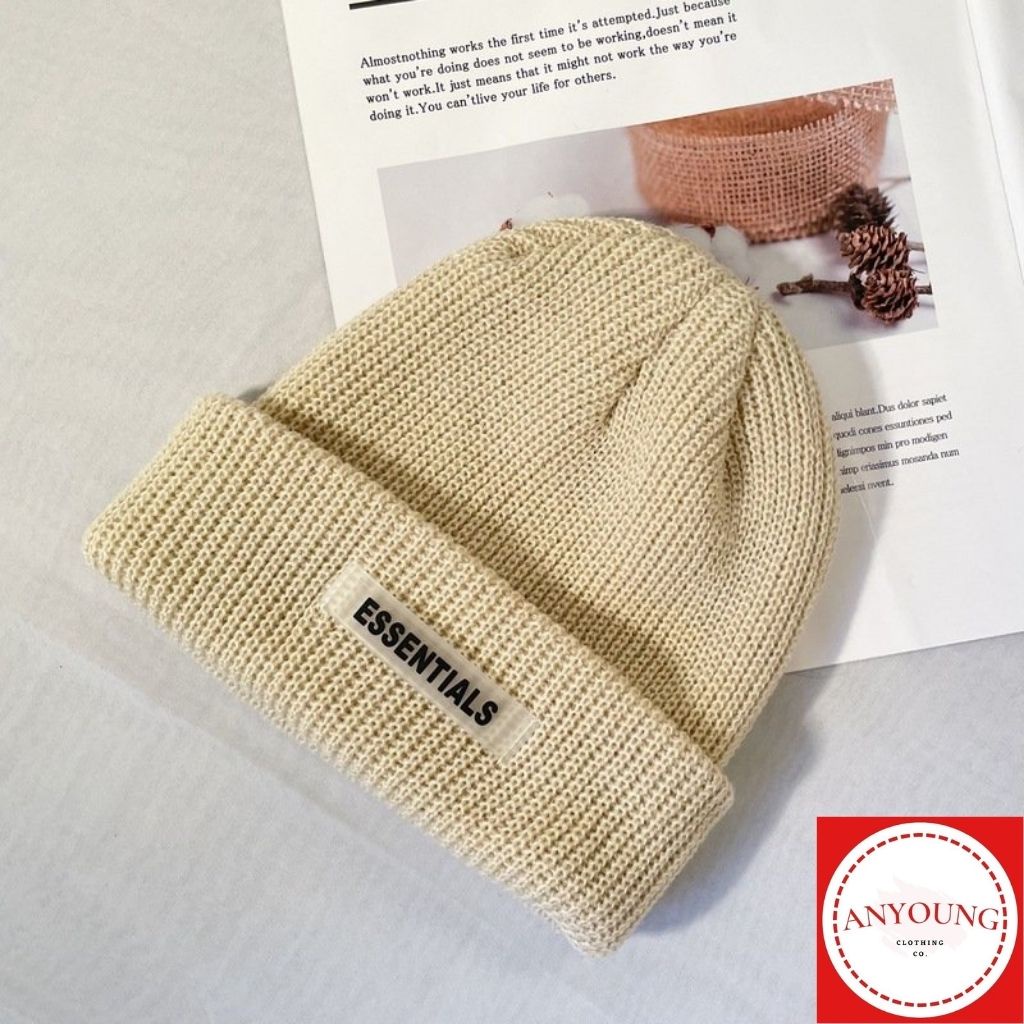 Mũ Len ANYOUNG thời trang unisex phong cách hip hop - năng động cá tính dập mác cao su chữ ESSENTIALS