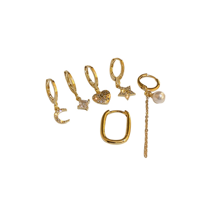 6 CÁI / BỘ Bông Tai Mạ Vàng Nữ Ngọc Trai Bông Tai Bông Tai Sao Và Mặt Trăng Bông Tai Thời Trang Bông tai cho cô gái