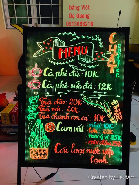 Bảng Viết Dạ Quang, Bảng Led Huỳnh Quang 60x80cm - TẶNG 10 BÚT + FULL PHỤ KIỆN