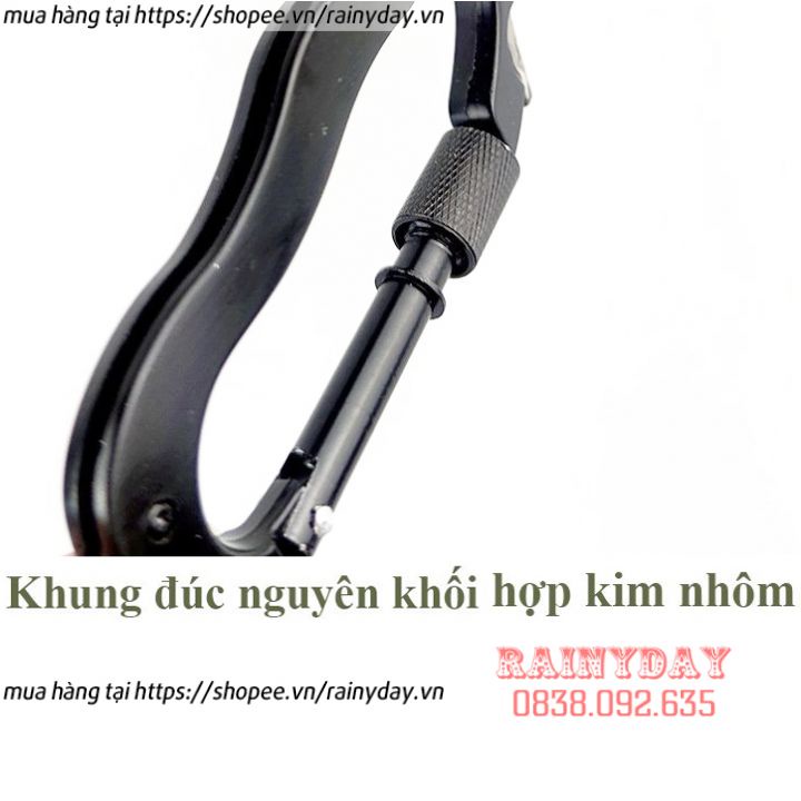 Móc khóa đa năng chữ D, móc carabiner xoay bằng nhôm đi phượt du lịch leo núi sinh tồn có dao