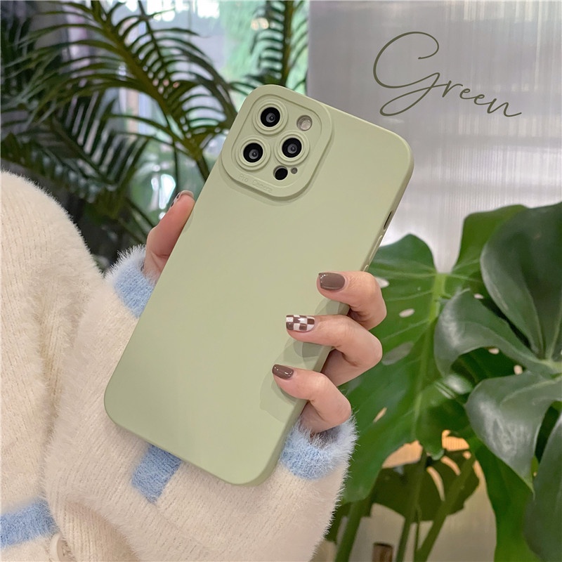 Ốp điện thoại TPU mềm bảo vệ camera màu xanh dương/xanh lá đơn giản thời trang cho IPhone 13 12 11 Pro Max XR 8 7 Plus