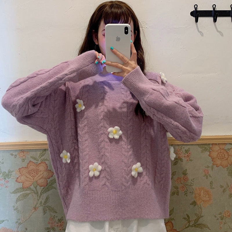 Áo Sweater Tay Dài Họa Tiết Hoa Xinh Xắn Cho Nữ  tao bao