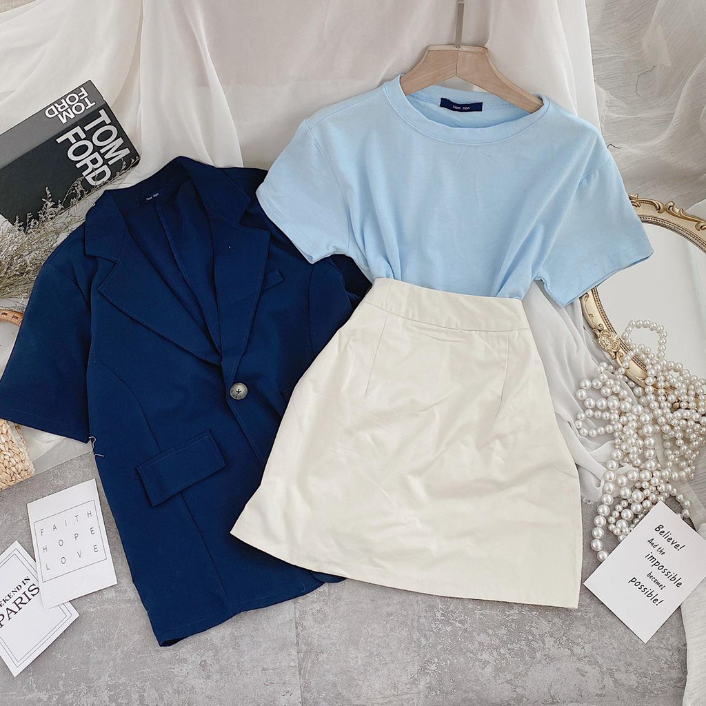 SET 3 MÓN : KHOÁC VEST + ÁO PULL XANH + CHÂN VÁY | BigBuy360 - bigbuy360.vn