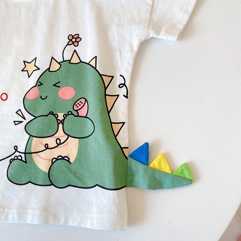 Áo Thun Tay Ngắn In Hoạt Hình Khủng Long Kiểu Hàn Quốc Thời Trang Mùa Hè Cho Bé