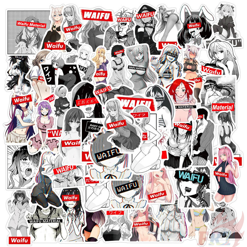Bộ 50 miếng dán họa tiết Waifu Ahegao Sankaku gợi cảm trang trí hành lý/laptop/ván trượt độc đáo