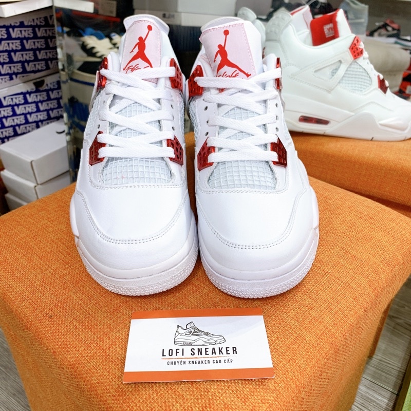 Giày Bóng Rổ Jordan 4 Retro White Red , JD4 Trắng Đỏ