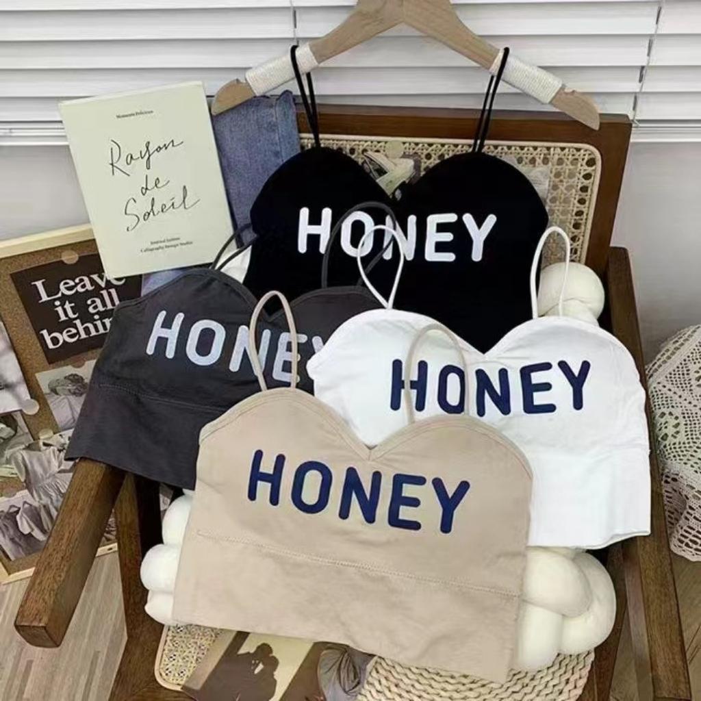 Áo bra dây HONEY su lạnh không gọng có mút tháo rời Xquin, Áo 2 dây viền giữa chất su lạnh hàng Quảng Châu Cao Cấp