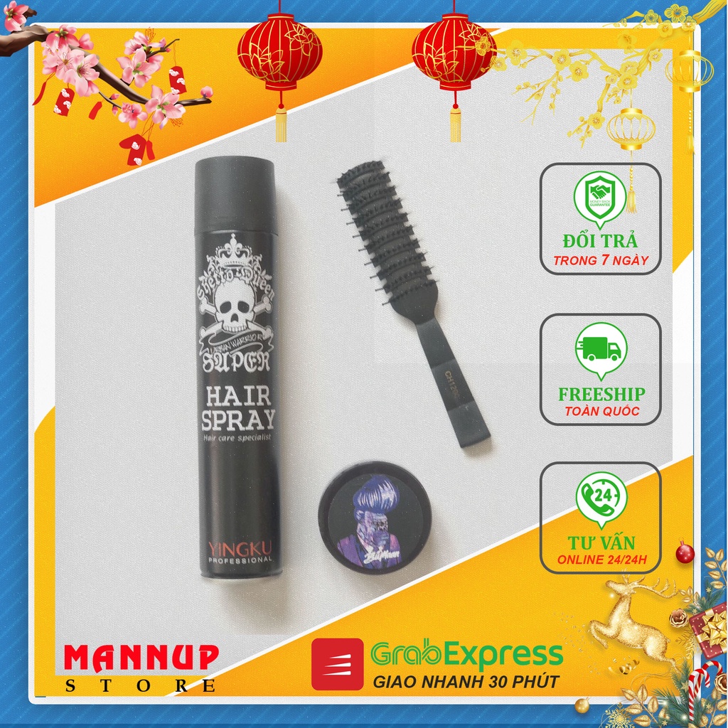 Combo Keo Xịt Tóc Hair Spray + Sáp Vuốt Tóc Khỉ Đột Blumaan + Lược Tạo Kiểu Tóc Chaoba CH1200 - Hàng Chính Hãng