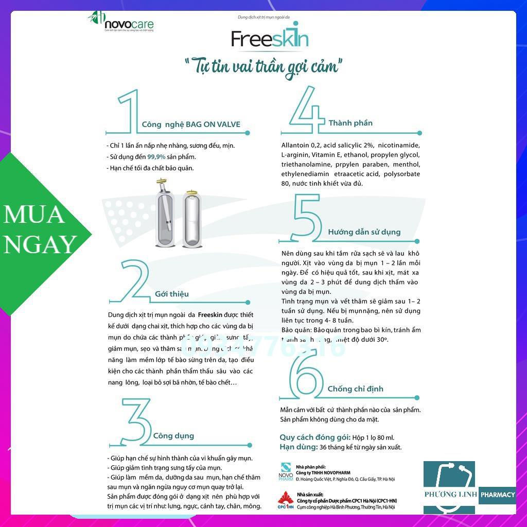 FREESKIN -  Gel tắm 250ml Dung dịch xịt mụn ngoài da 80ml