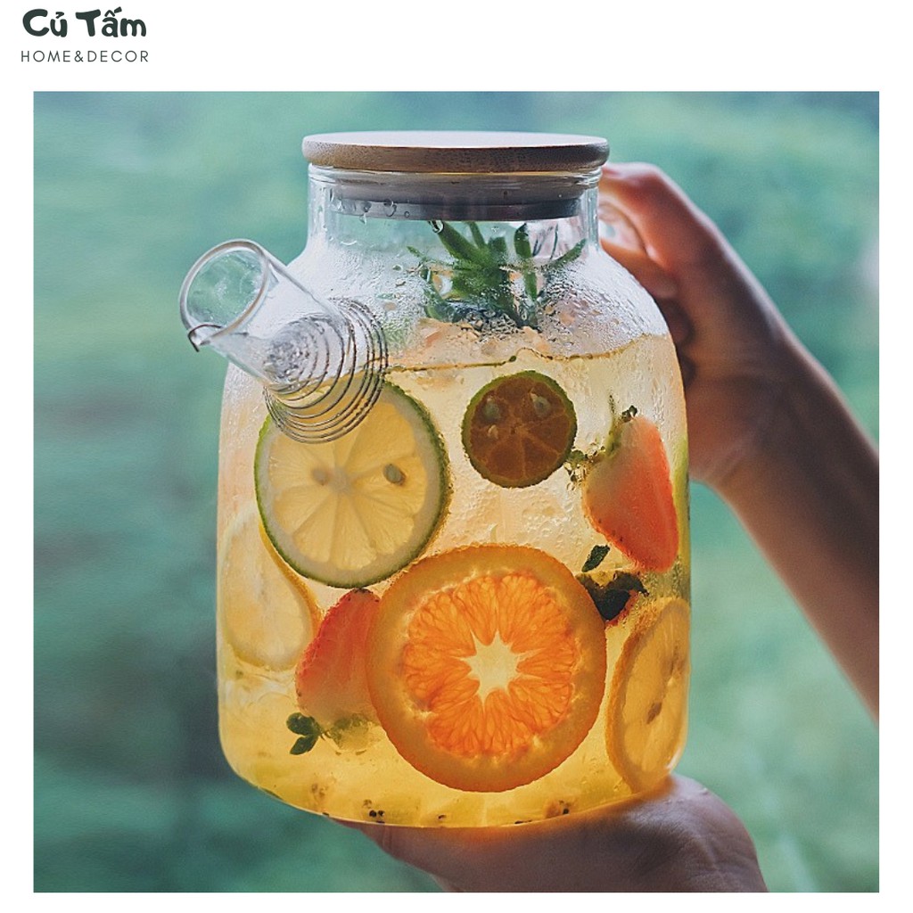 Bộ Bình nước thủy tinh nắp gỗ chịu nhiệt cao cấp - cutam.homedecor | BigBuy360 - bigbuy360.vn
