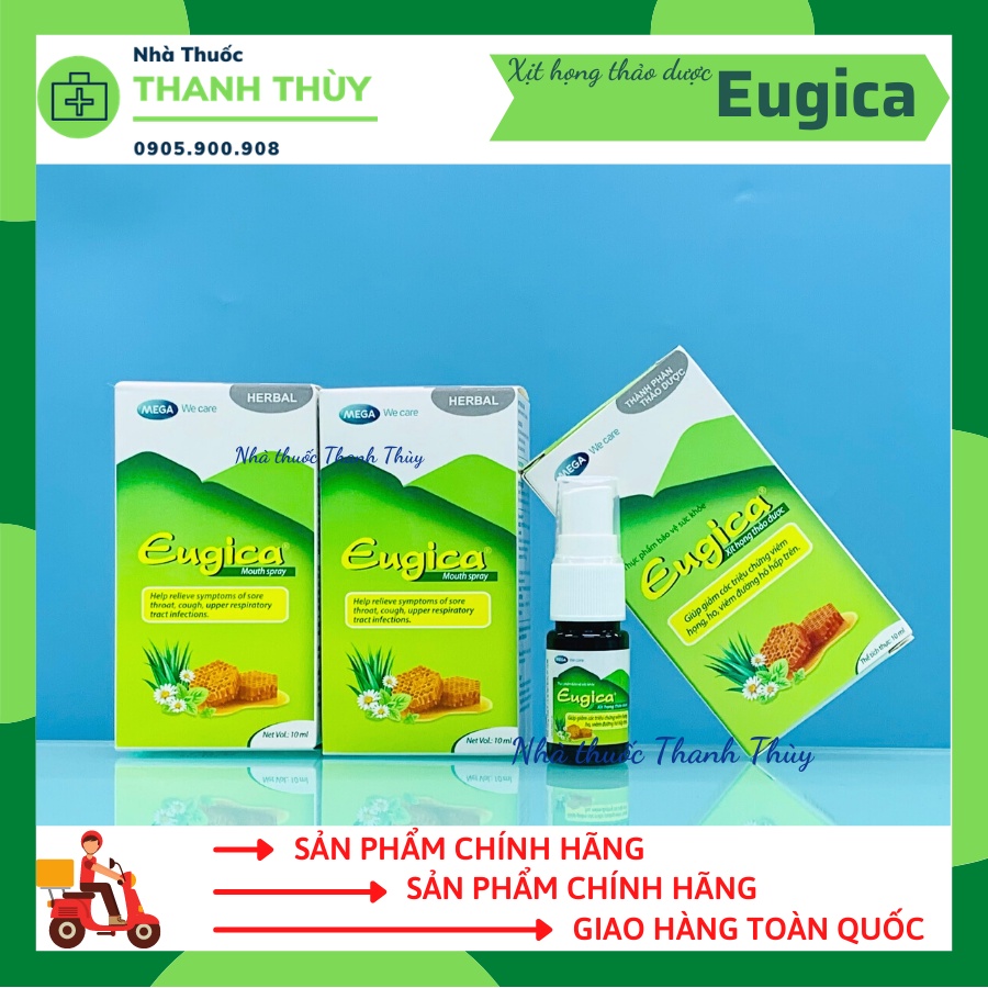 Xịt Họng Eugica [Chai 10ml] Hỗ Trợ Nhuận Phế, Giảm Ho, Giảm Các Triệu Chứng Đau Họng, Vm Đường Hô Hấp