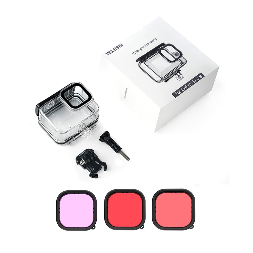 Telesin Ốp Kính Cường Lực 50M Chống Thấm Nước Màu Đen Cho GoPro Hero 9 10 11