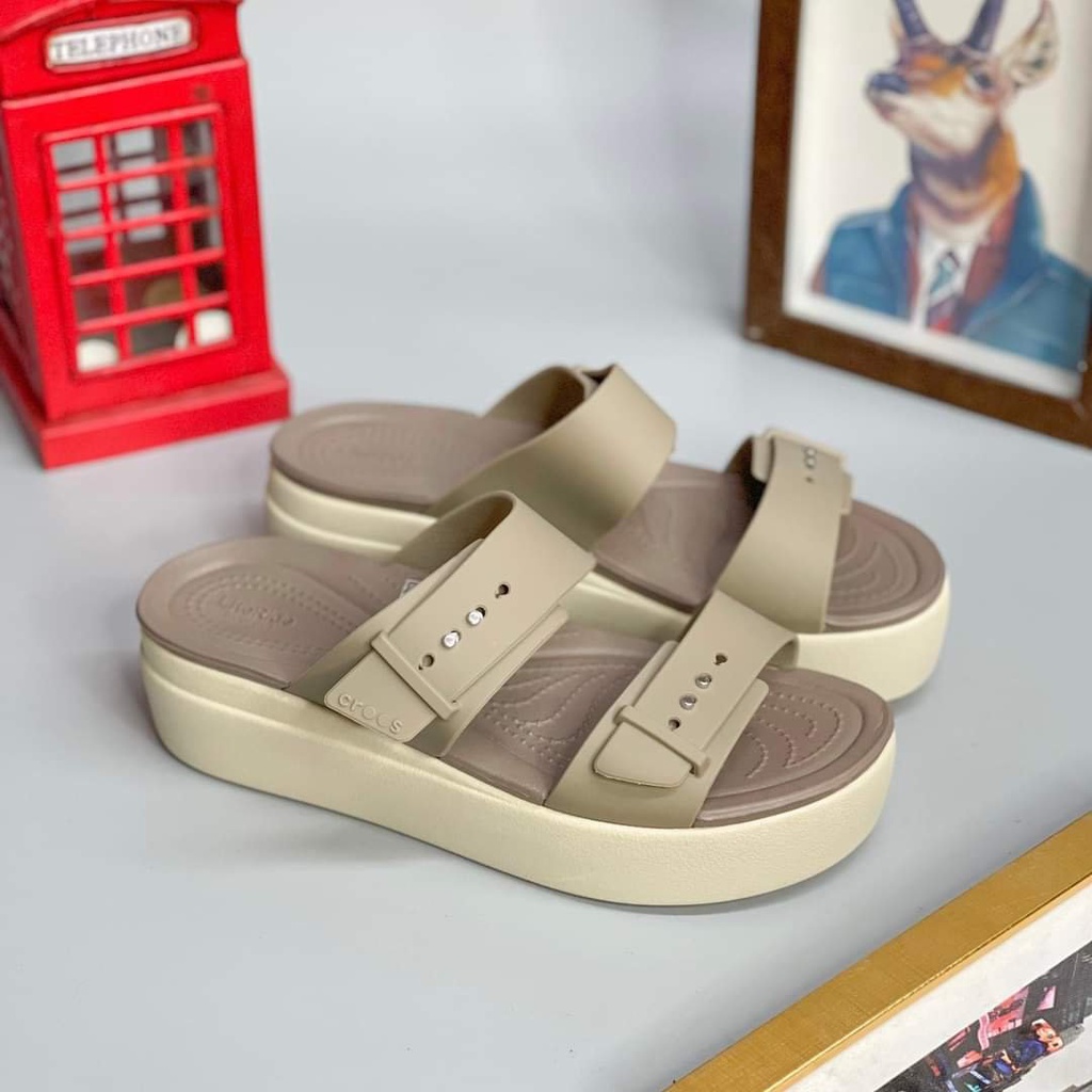 Dép lê cross brooklyn có khuy cài cao 7cm đế bánh mỳ siêu nhẹ, êm chân cho nữ