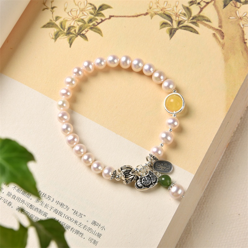 [Hàng Mới] Vòng Tay Hạt Ngọc Trai Màu Hồng Nhạt Phong Cách Mori