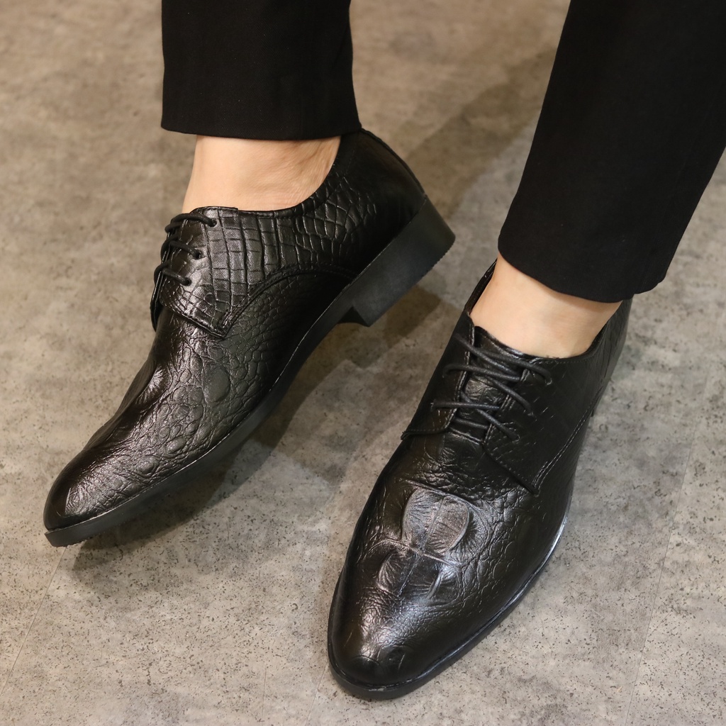 Giày Da Nam  dập vân cá xấu buộc dây mã g021