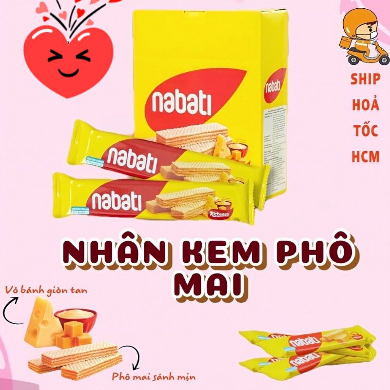 Hộp 20 thanh Bánh Xốp Phô Mai Richeese Nabati Cheese Cream Wafer 320g(20 thanh x 16g)Socola 320g