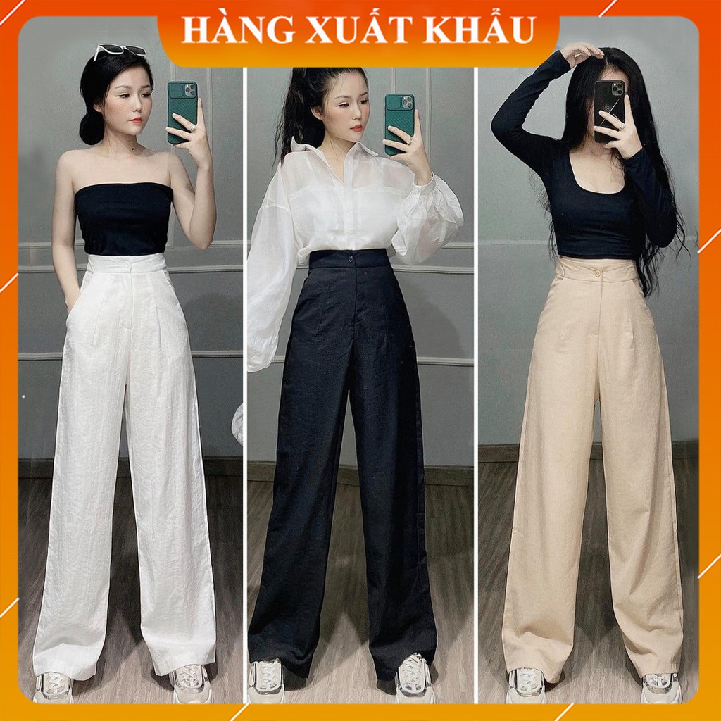 Quần đũi ống rộng nữ lưng cao - Quần đũi nữ dáng suông dài 100cm - Cạp chun lưng thun co giãn lên dáng cực xinh | BigBuy360 - bigbuy360.vn
