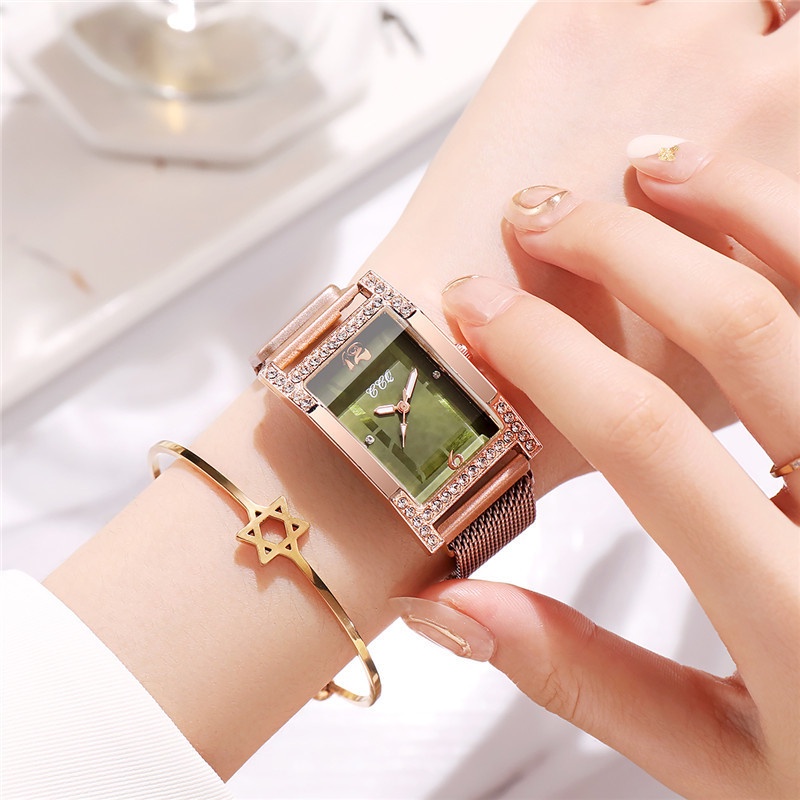 Đồng Hồ Mặt Chữ Nhật Dây Hợp Kim Thời Trang Cho Nữ