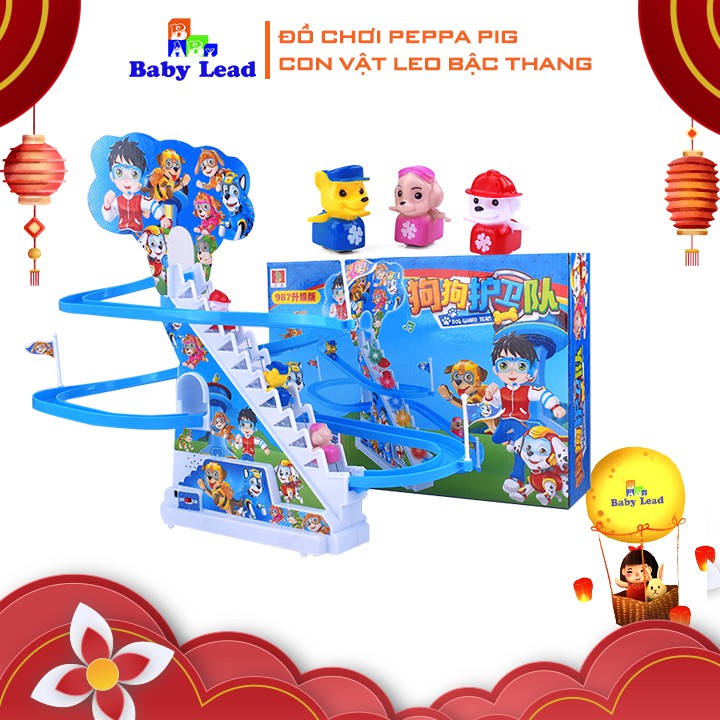 Đồ chơi peppa pig BaBy Lead đồ chơi cầu trượt tự động con vật leo bậc thang, cầu trượt dùng pin, có âm thanh vui nhộn