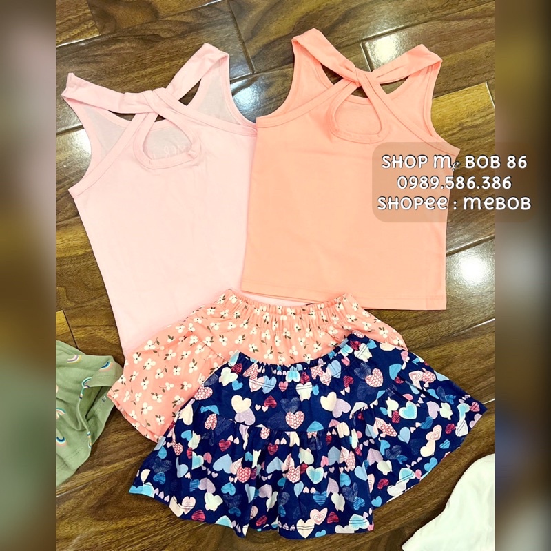 Bộ bé gái mùa hè, Bộ cotton áo ba lỗ chân váy cực xinh cho bé