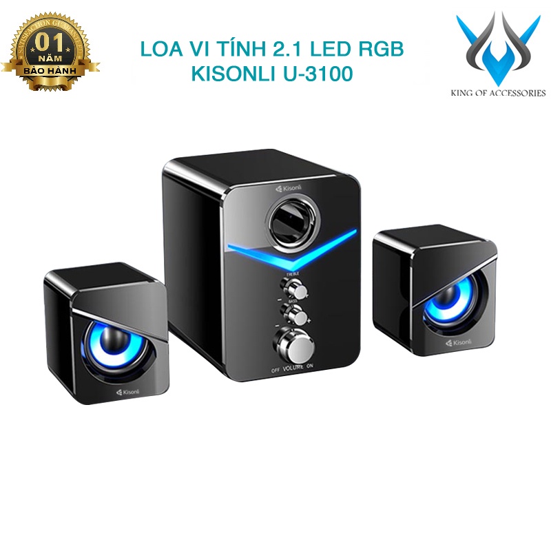 Loa vi tính 2.1 stereo Kisonli U-3100 led RGB - âm thanh bass treble đầy đủ (nhiều màu) Phụ kiện 1986