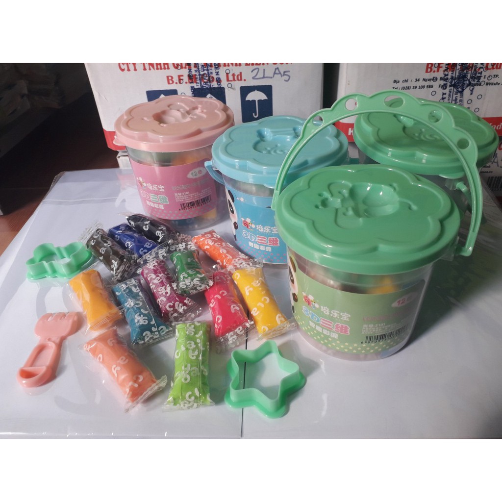 Trọn bộ đất nặn 12 màu xô to (2101)