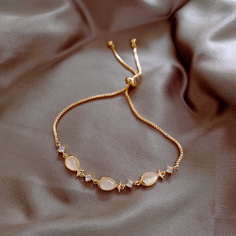 Vòng đeo tay Ahellogirl đính đá opal sang trọng thời trang Hàn Quốc có thể điều chỉnh cho nữ