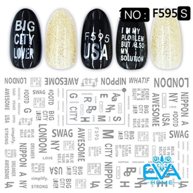 Miếng Dán Móng Tay 3D Nail Sticker Tráng Trí Hoạ Tiết Chữ Viết Alphabet F595S